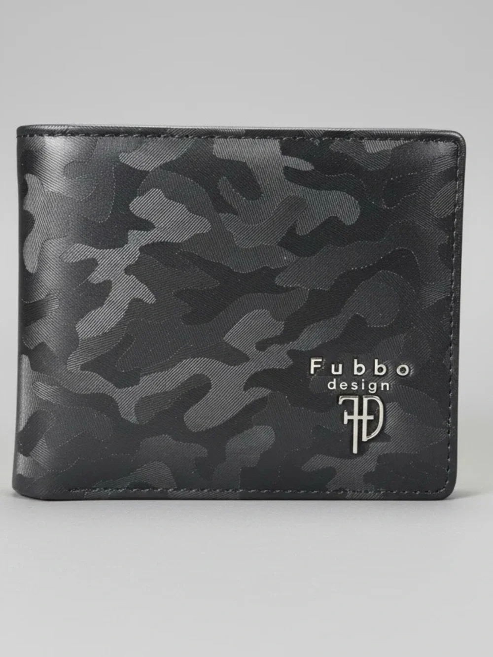 Furbo Design Black Italian Design Camouflage Microfiber Leather Bi-Fold Wallet